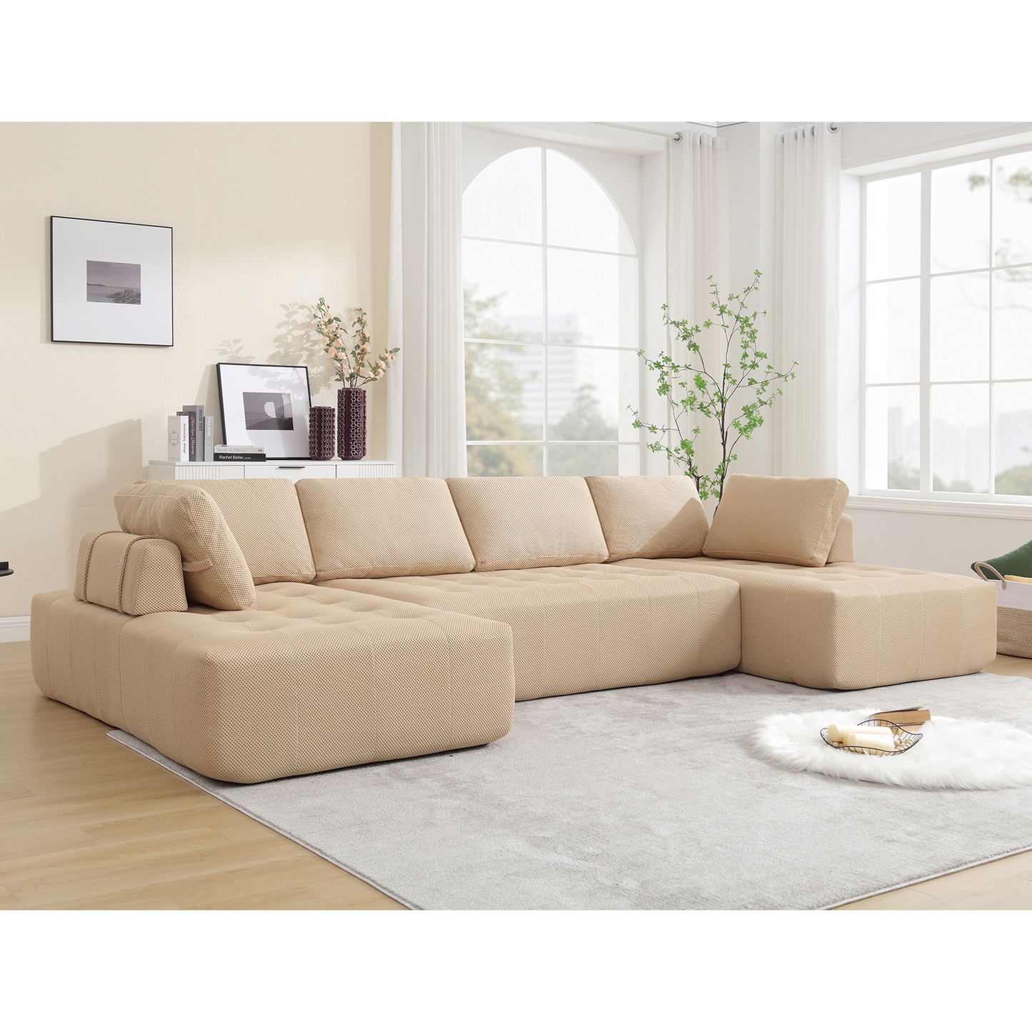 The Khaki Upholstered Cloud U-Shaped Deep-Seat Sectional