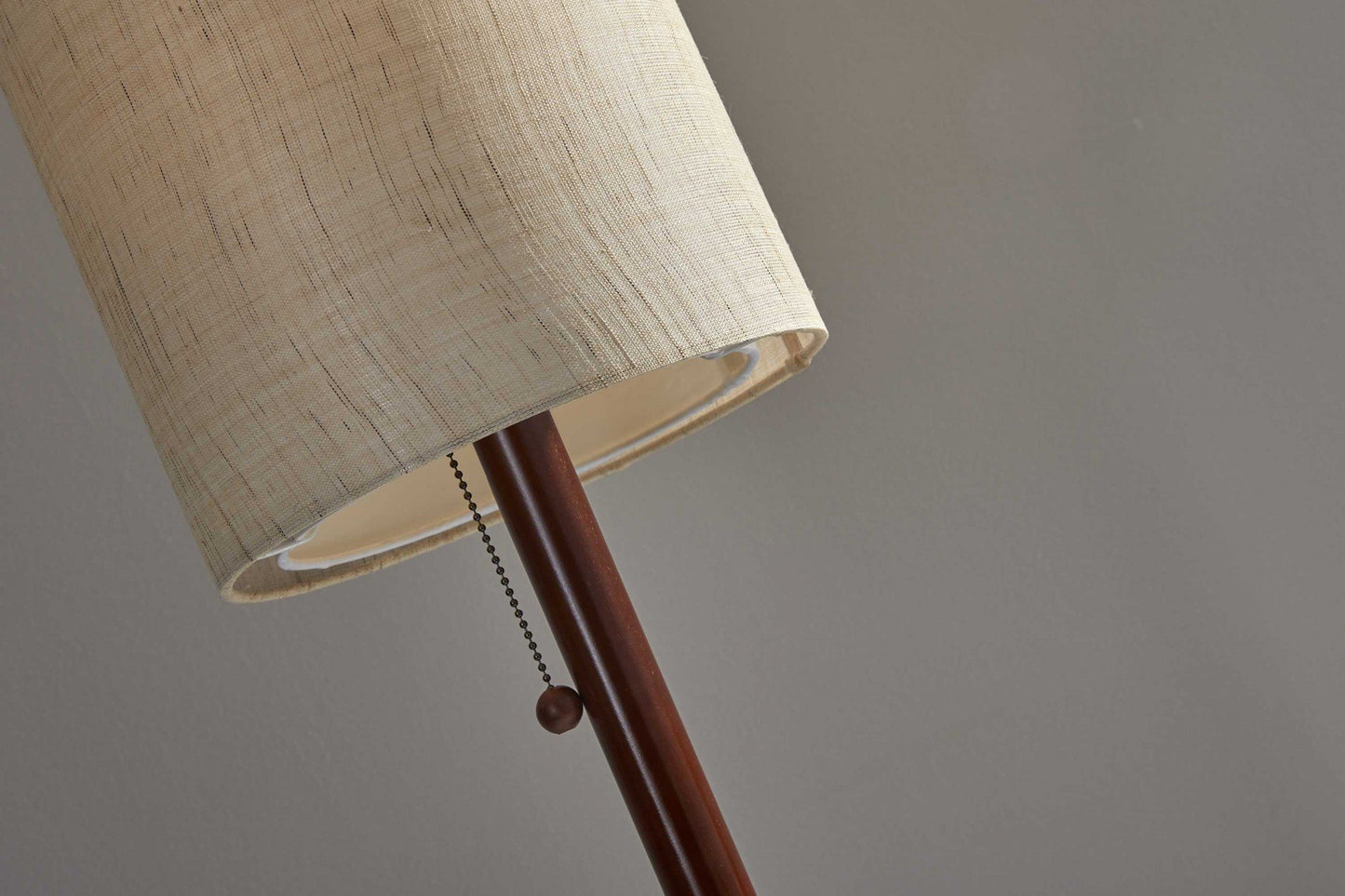 Walnut Wooden Floor Lamp with Double Cylindrical Shade & Pull Chain