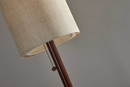 Walnut Wooden Floor Lamp with Double Cylindrical Shade & Pull Chain