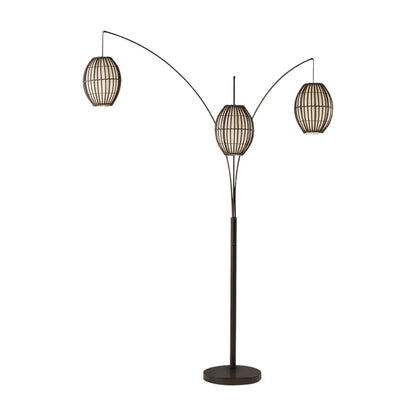 82" Bohemian Three-Light Tree Floor Lamp with Wicker Shades