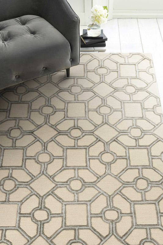 5inchesx7inches Beige Hand Tufted Geometric Indoor Area Rug