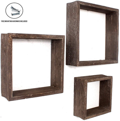 Set of 3 Square Espresso Reclaimed Wood Open Box Shelves