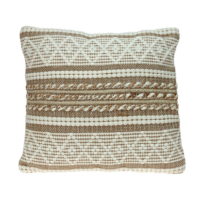 Handwoven Linen & Jute Throw Pillow – Ivory and Brown with Insert