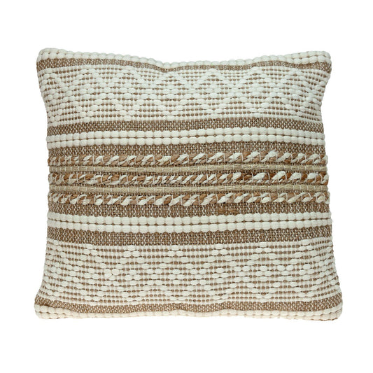Handwoven Linen & Jute Throw Pillow – Ivory and Brown with Insert