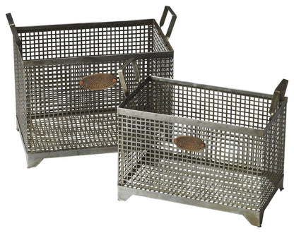Vintage Iron Storage Basket with Handles – Gray