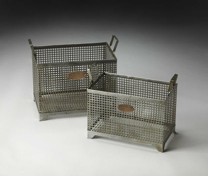 Vintage Iron Storage Basket with Handles – Gray