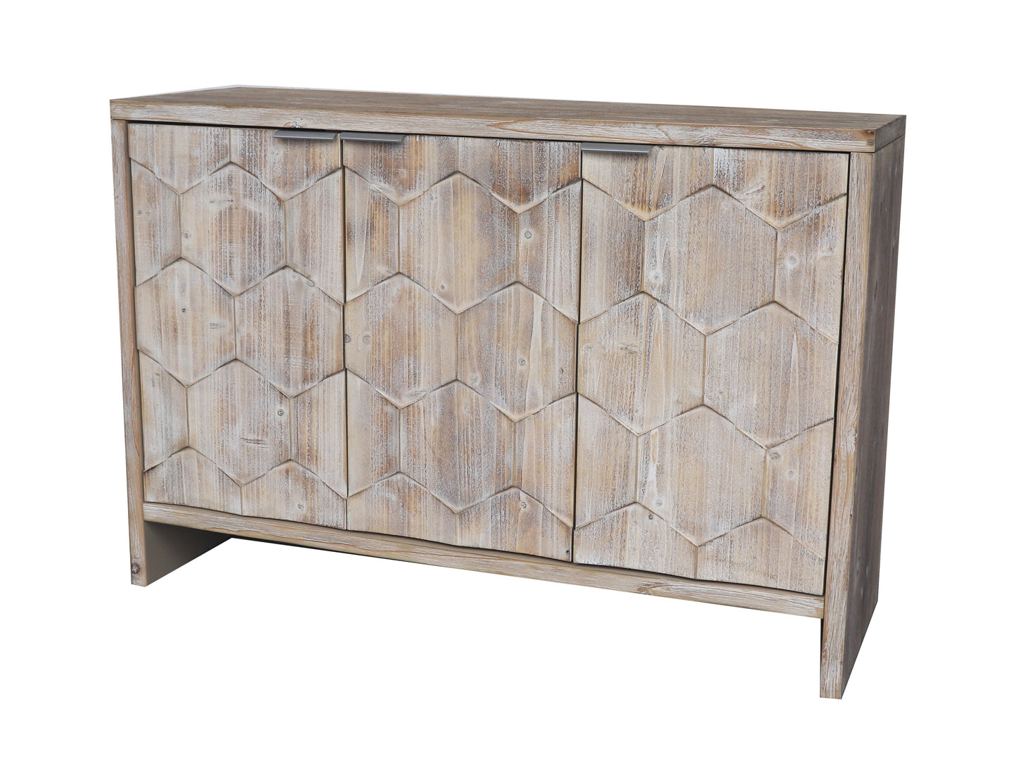 Farmhouse 3-Door Accent Cabinet with Adjustable Shelves and Hexagonal Door Design