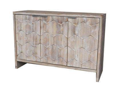 Farmhouse 3-Door Accent Cabinet with Adjustable Shelves and Hexagonal Door Design