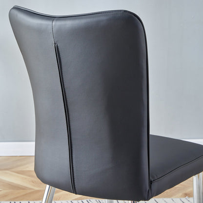 Modern Black PU Dining Chair with Metal Legs (Ergonomic Design)