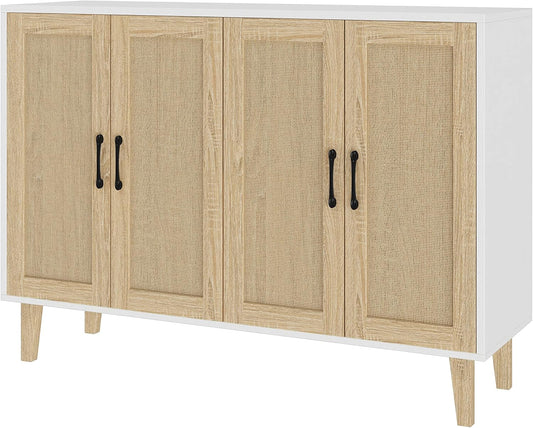 Stylish Rattan-Decorated Accent Cabinet for Living Room & Kitchen