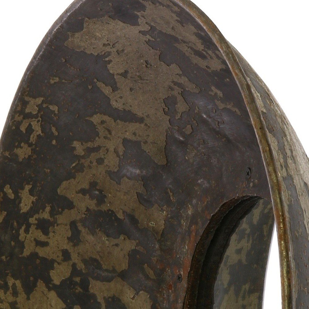 20" Dark Brown Reclaimed And Distressed Metal Round Bowl Accent Mirror