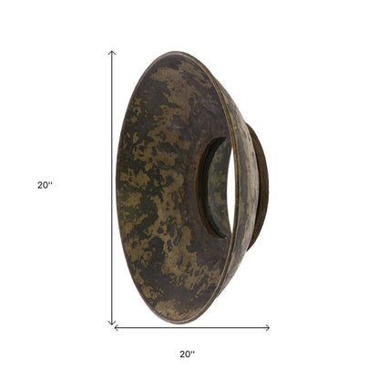 20" Dark Brown Reclaimed And Distressed Metal Round Bowl Accent Mirror