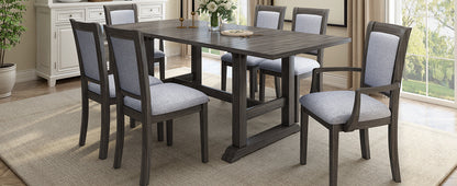 Extendable Trestle Table & Upholstered Linen Chairs