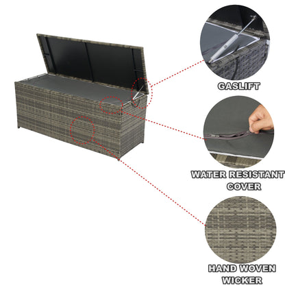 113 Gallon Rattan Deck Box Outdoor Storage Trunk Grey Wicker Patio Side Table