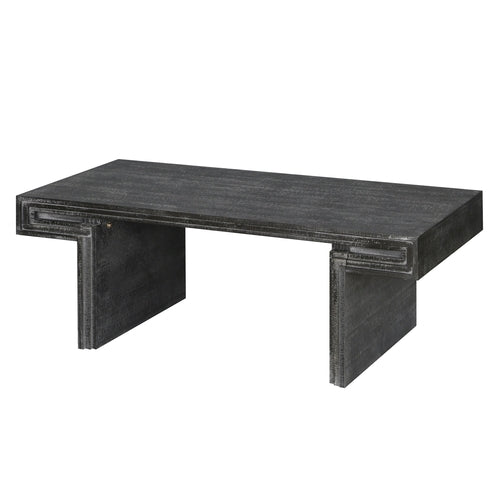 American Vintage Industrial Coffee Table, Premium Reclaimed Lacquered Black Wood Replica