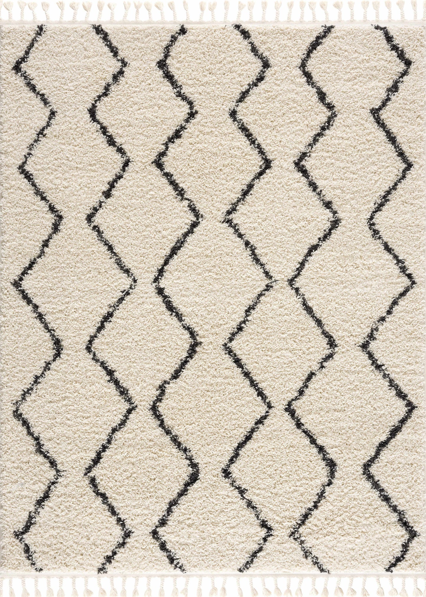 West End Moroccan Trellis Shag Area Rug - Plush 1.18" Pile with Fringed Edges
