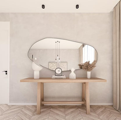 Asymmetrical Wooden Framed Wall Mirror
