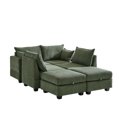 113.5'' Convertible Modular Sofa with Corduroy Fabric & Hidden Storage