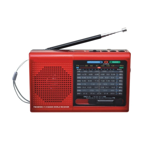 9-Band Portable Radio with Bluetooth & Rechargeable Battery