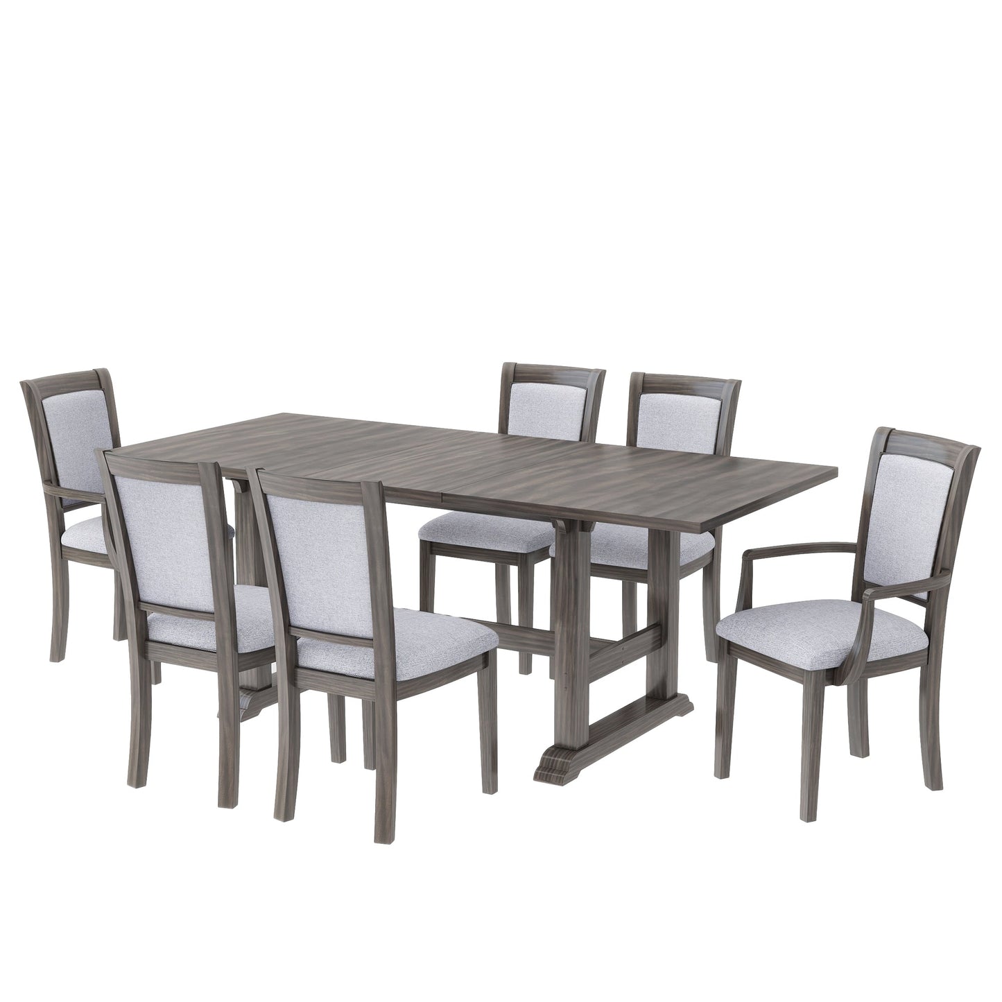Extendable Trestle Table & Upholstered Linen Chairs