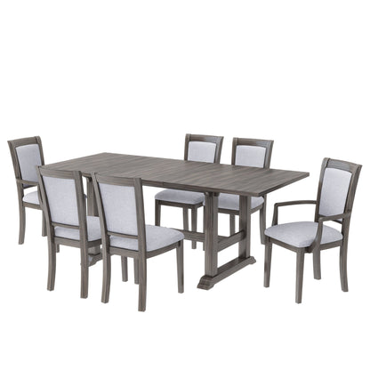 Extendable Trestle Table & Upholstered Linen Chairs