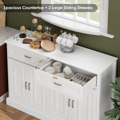 Luxury White Sideboard – 36" Tall Buffet Cabinet with Storage & Silver Pulls
