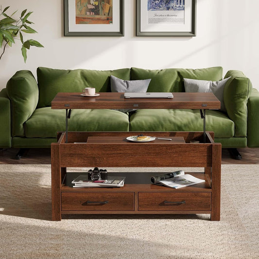 Multi-Functional Coffee Table with Rotating Top for Dining or Work