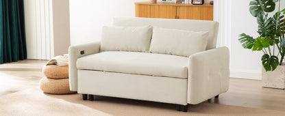 Avery Mid-Century Beige Loveseat Sleeper with Adjustable Backrest
