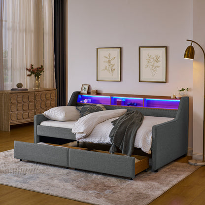 Modern Twin Bed Frame with Headboard Storage and RGB Lights Decor Moxie Home Finds