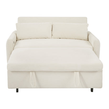 Avery Mid-Century Beige Loveseat Sleeper with Adjustable Backrest