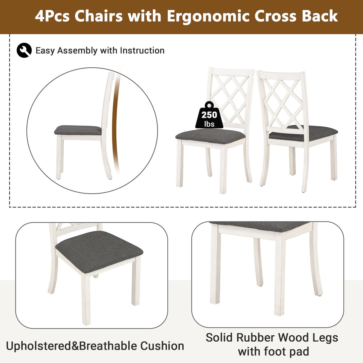 42” Pedestal Dining Table Set for 4 — Brown Wood & Linen Seating