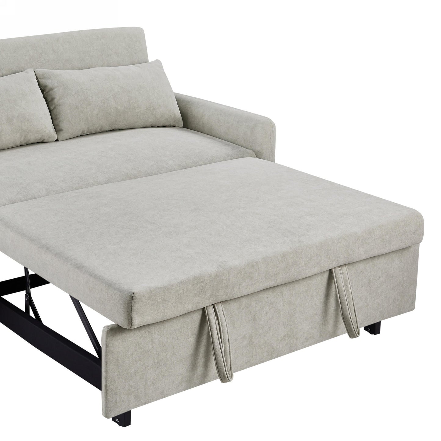2-Seat Microfiber Sofa Bed with Pillows and Side Storage