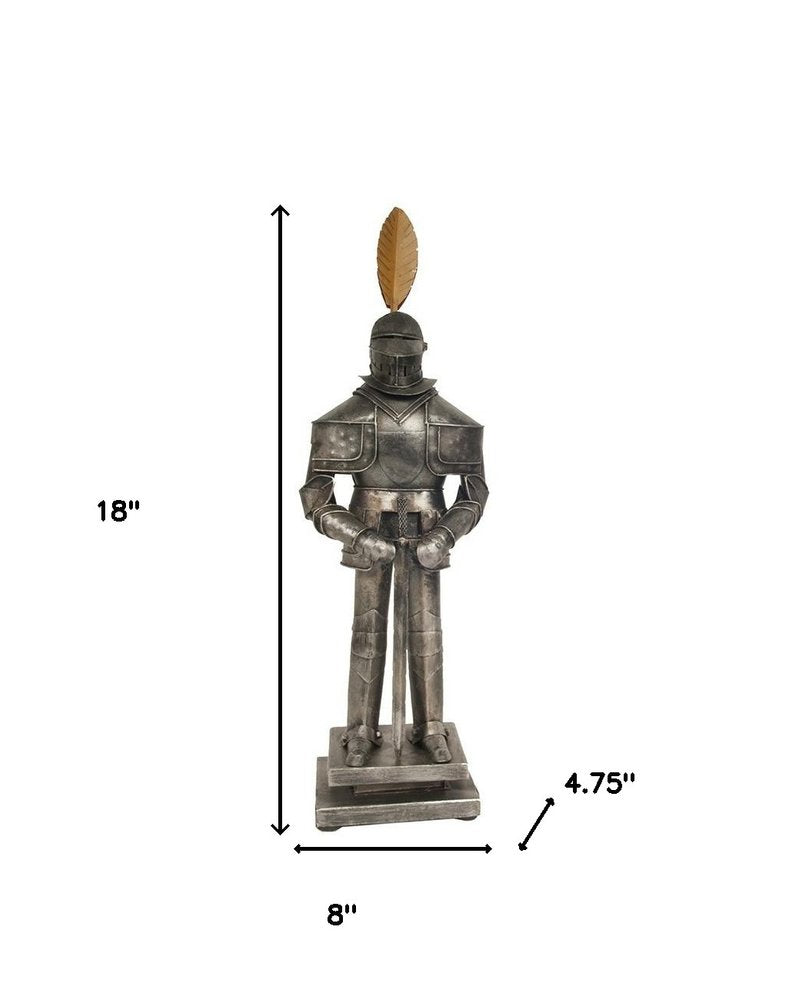 18" Gray Metal Knight Figurine