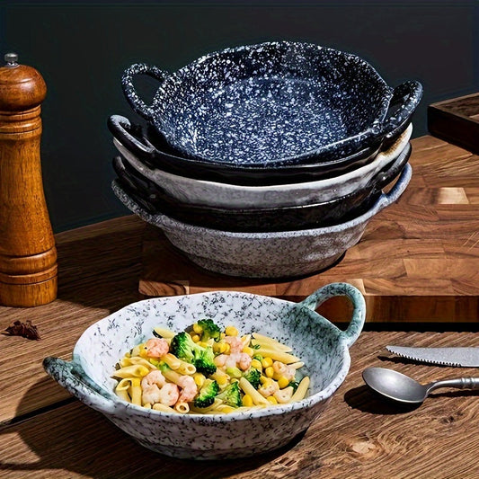 Modern octagonal ceramic plate with double ear handles – stylish dining set