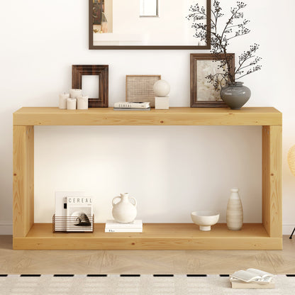 Modern Minimalist Entryway Console Table with Storage Shelf – Natural Wood Hallway Table