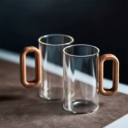 Curated Sip Glass Mug Set with Natural Walnut Handle | Sustainable & Stylish