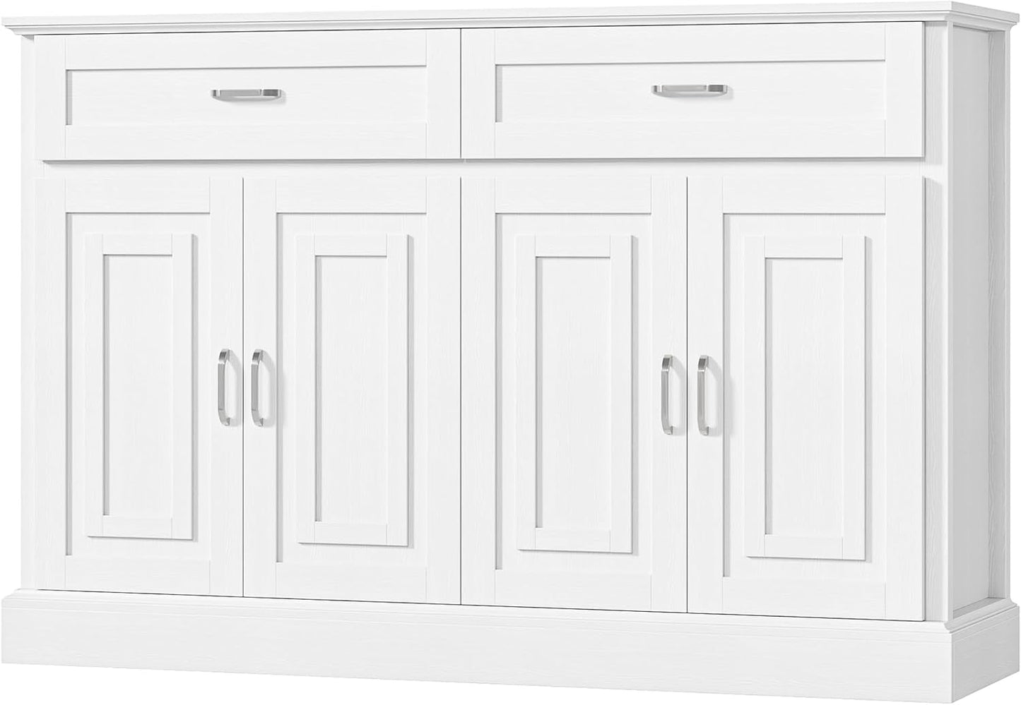 Luxury White Sideboard – 36" Tall Buffet Cabinet with Storage & Silver Pulls