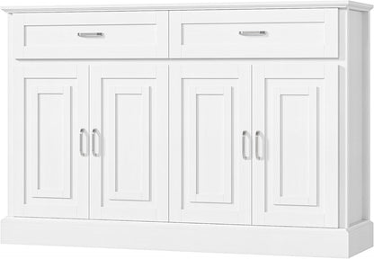 Luxury White Sideboard – 36" Tall Buffet Cabinet with Storage & Silver Pulls
