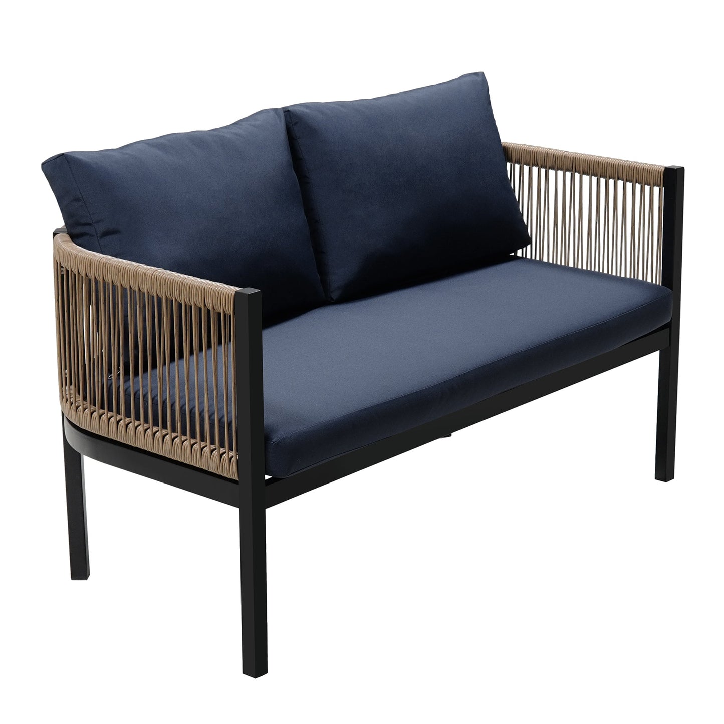 Modular Outdoor Wicker Sofa Set with Tempered Glass Table