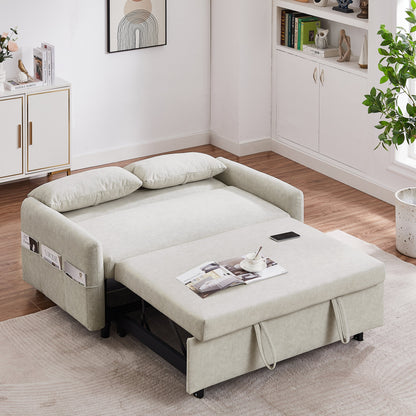 2-Seat Microfiber Sofa Bed with Pillows and Side Storage