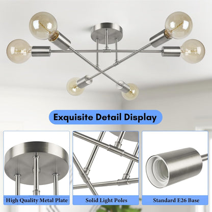 Modern 6-Light Brushed Nickel Sputnik Ceiling Light