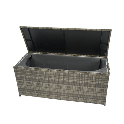 113 Gallon Rattan Deck Box Outdoor Storage Trunk Grey Wicker Patio Side Table