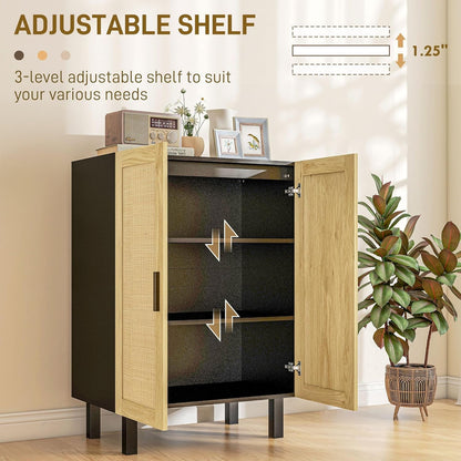 Boho Chic Buffet Cabinet with Woven Rattan Doors – Modern Storage Sideboard