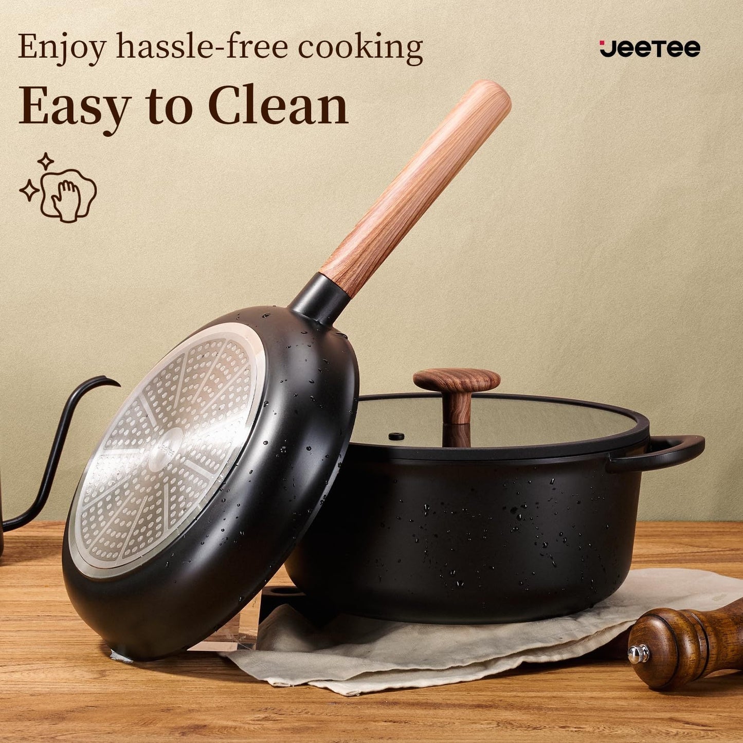 Oven-Safe, Stackable Ceramic Cookware Set for Induction Stoves