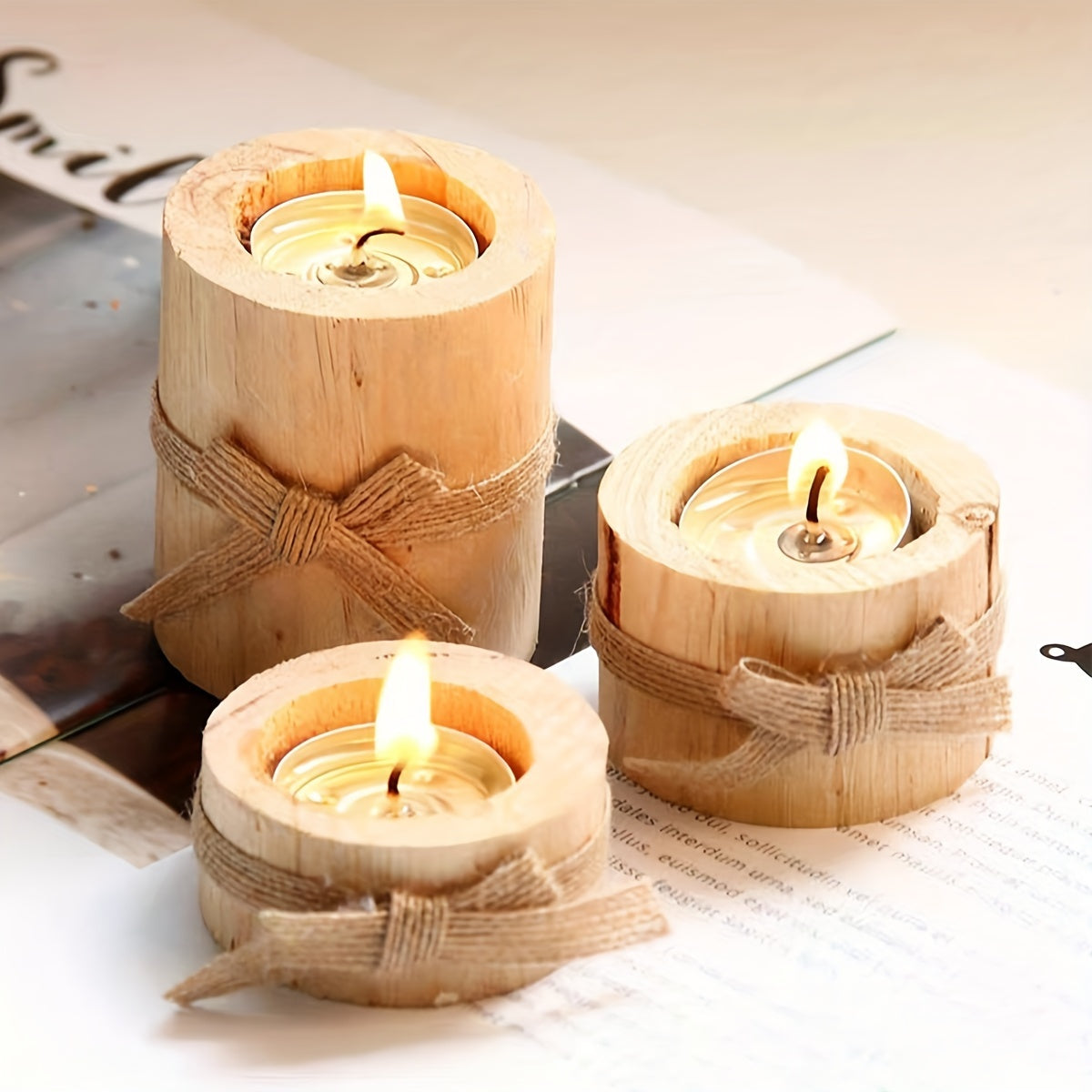 Handmade Wooden Cylindrical Candlesticks
