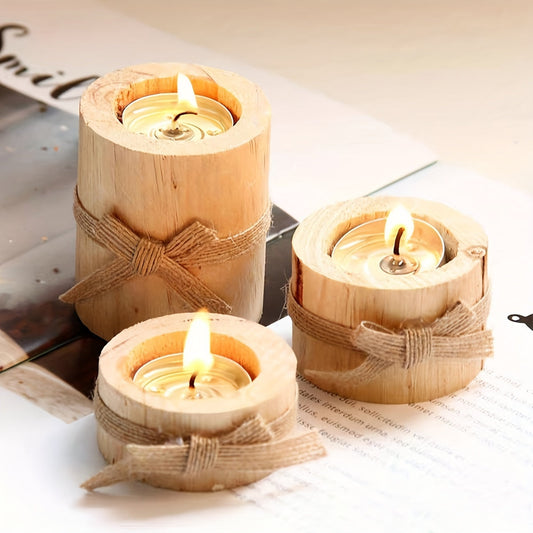 Handmade Wooden Cylindrical Candlesticks
