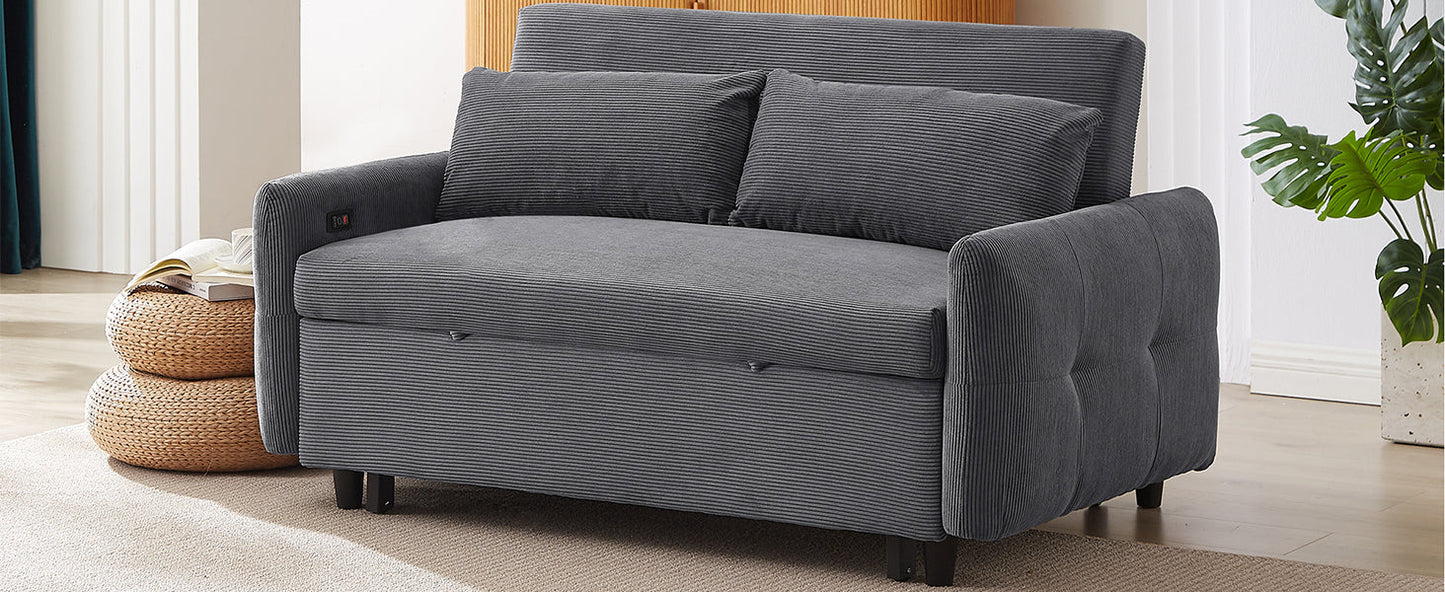 Hudson Modern Dark Grey Loveseat Sleeper in Textured Corduroy