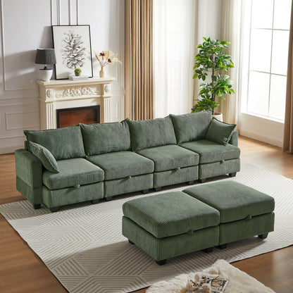 113.5'' Convertible Modular Sofa with Corduroy Fabric & Hidden Storage