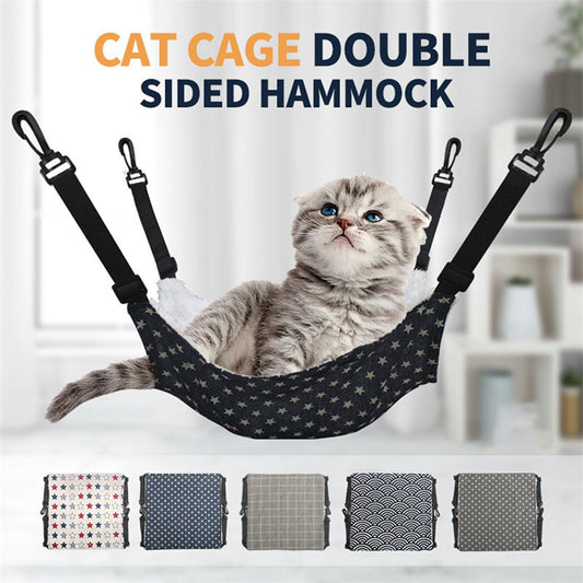 Adjustable Dual-Sided Cat Hammock in Star/Plaid Patterns