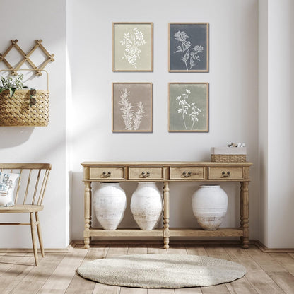 Framed Boho Wall Art Set of 4 for Wooded Minimalist Botanical Print
